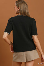 Scallop Trim Puff Sleeve Sweater in Black (REG)