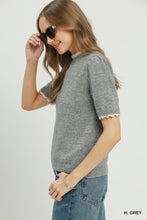 Scallop Trim Puff Sleeve Sweater in Grey (REG)