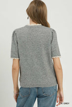Scallop Trim Puff Sleeve Sweater in Grey (REG)