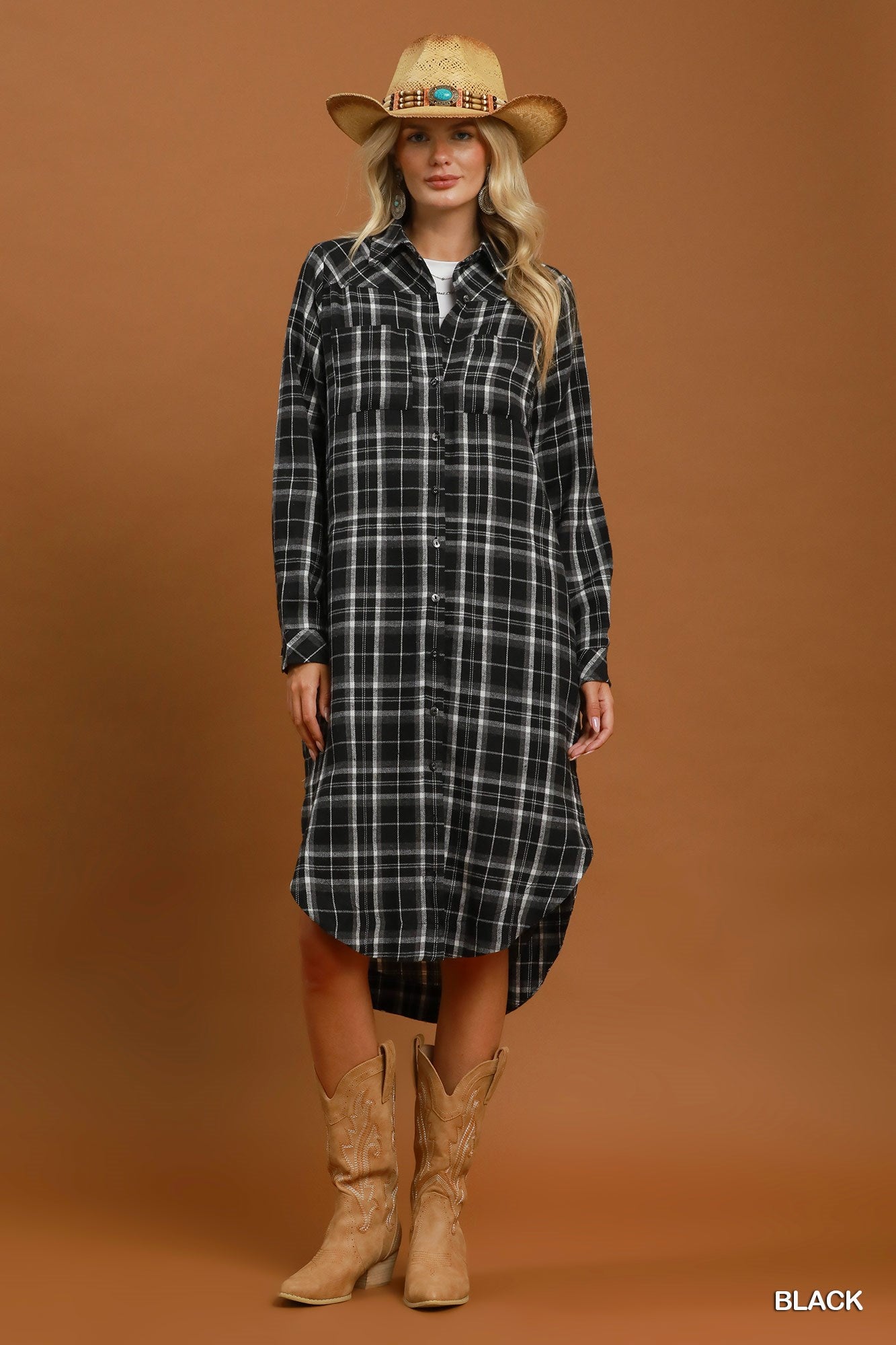 Black Plaid Shirt Dress (REG)