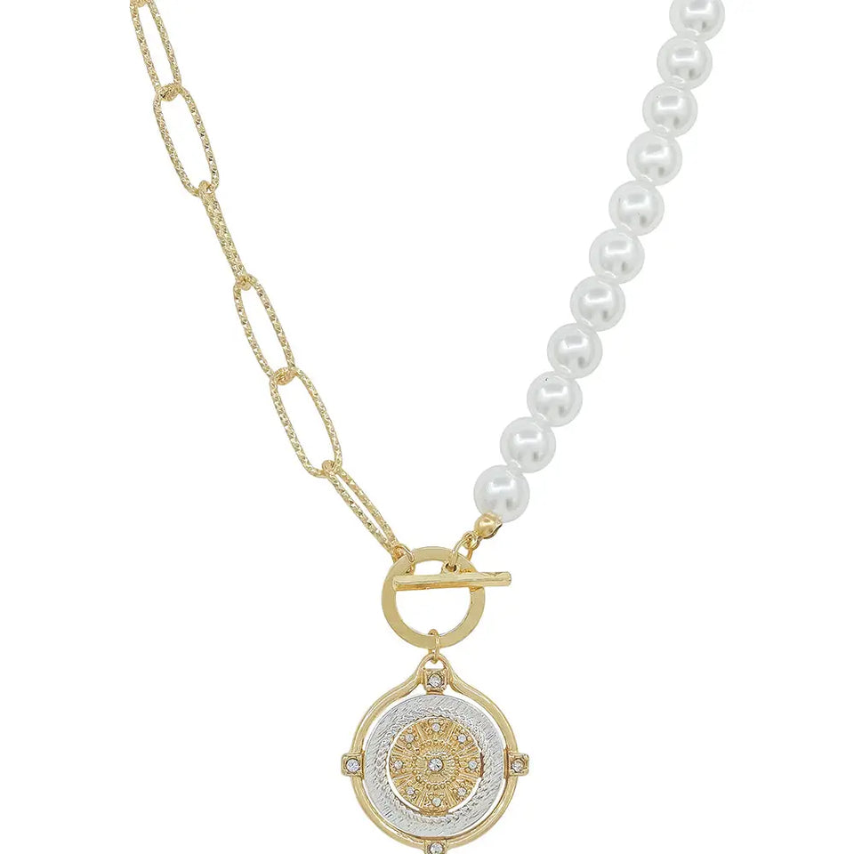 Half Pearl Coin Necklace