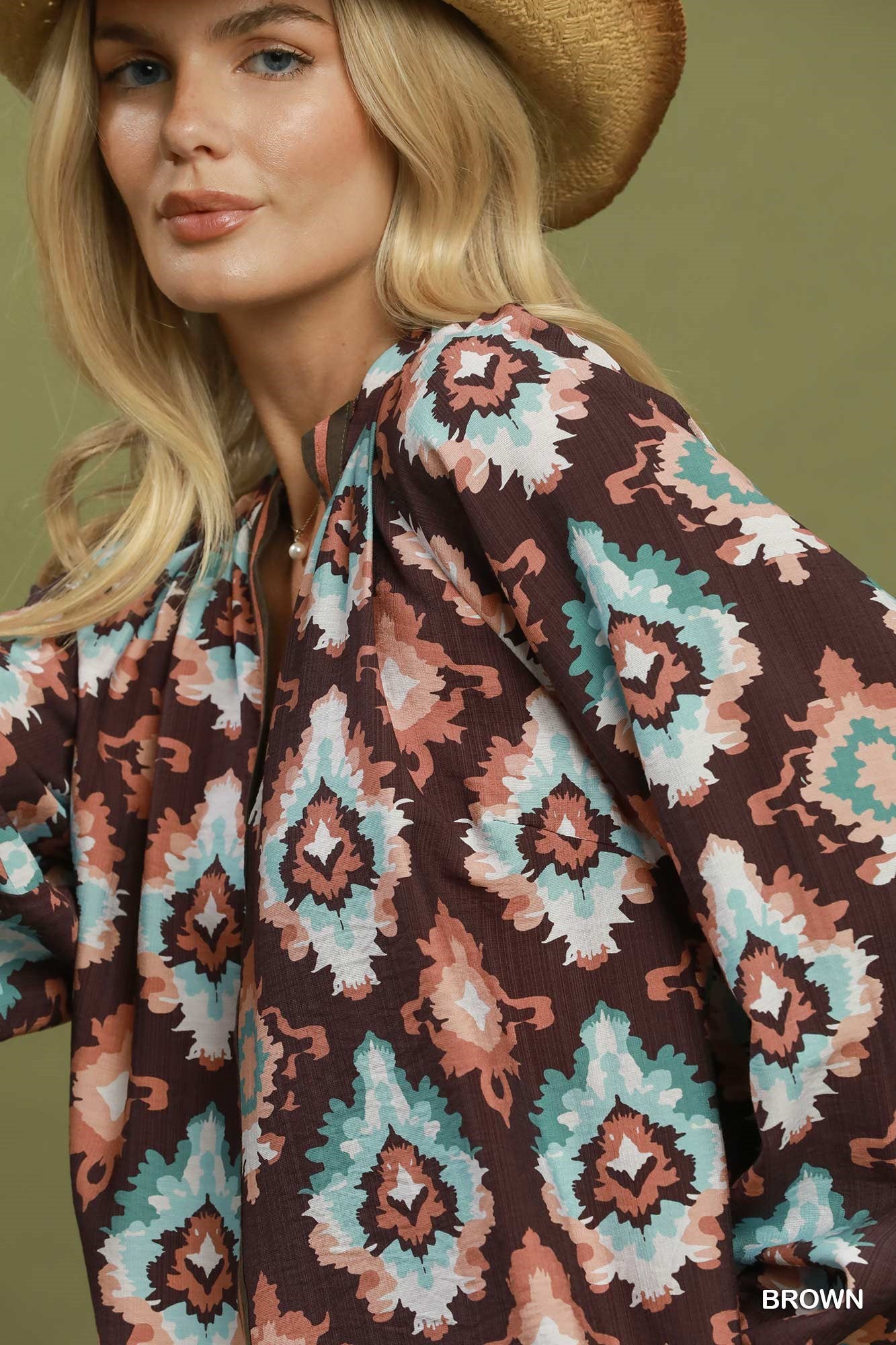 Brandy Medallion Print Top in Brown (REG)