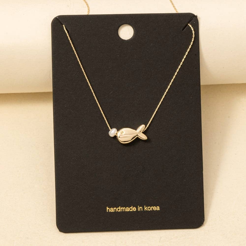 Dainty Pearl and Fish Necklace