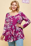 Sarah Floral Tunic Top in Plum (PLUS)