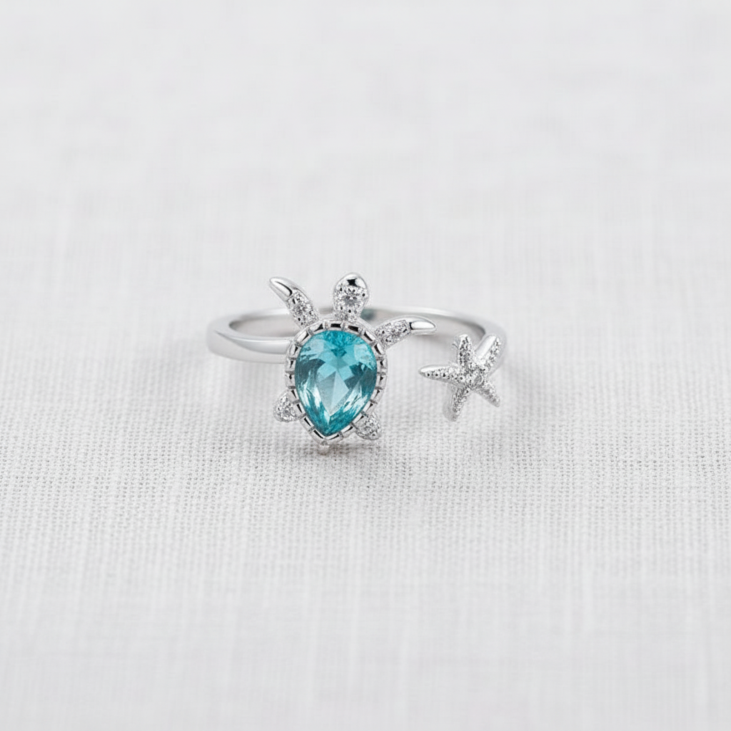 Blue Gem Turtle Ring
