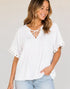 Pintuck Tie Front Top in White (REG)