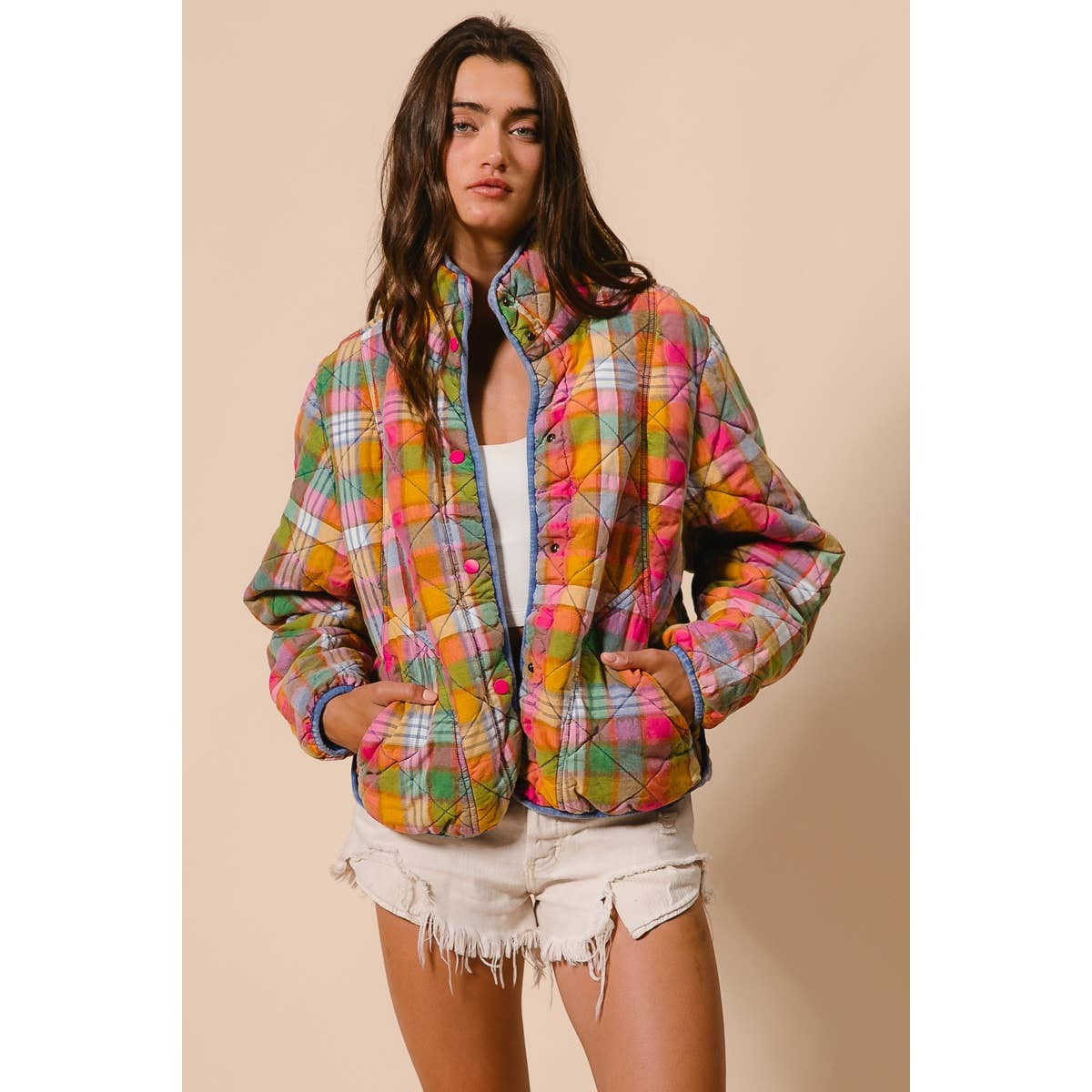 Vibrant Plaid Quilted Jacket (REG)