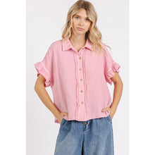 Ruffled Gauze Button Top in Pink (REG)