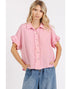 Ruffled Gauze Button Top in Pink (REG)