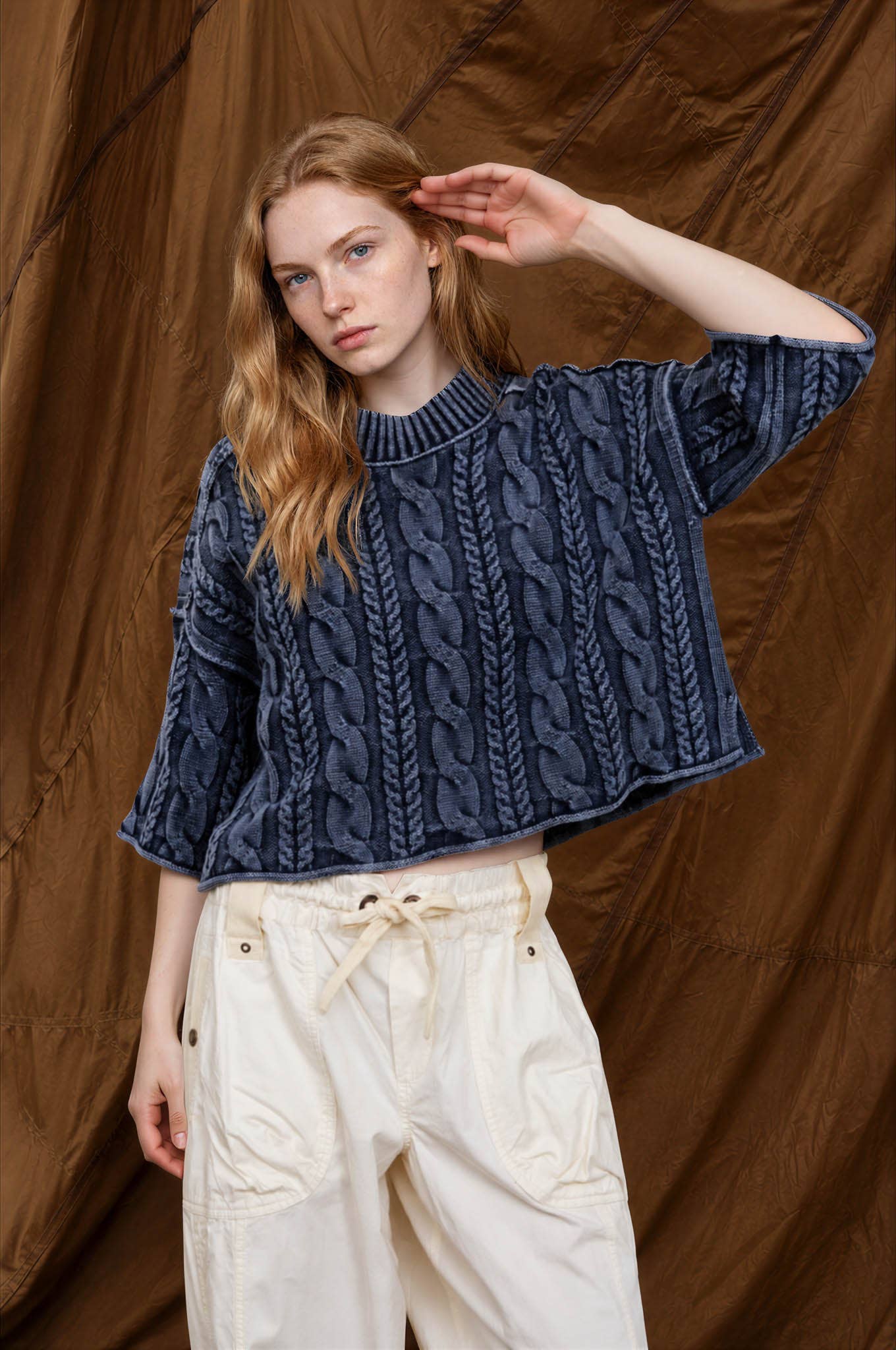 Navy Cable Turtleneck Sweater (REG)