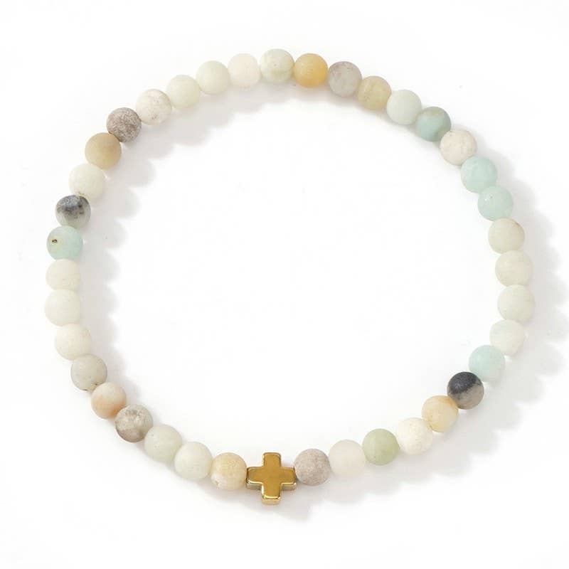 Natural Stone Boho Cross Stretch Bracelet