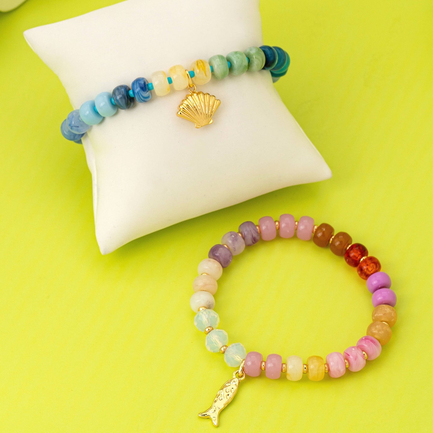 Fish and Shell Beaded Bracelet Set