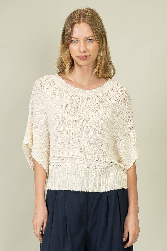 Lightweight Open-Knit Pullover Sweater in Off White (REG)