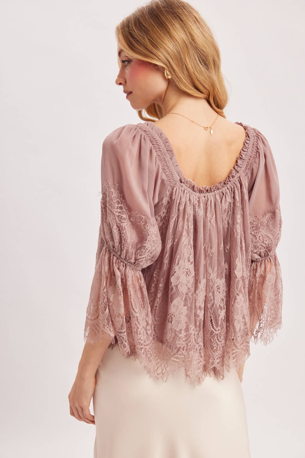 Eyelash Lace Blouse Top in Mauve (REG)