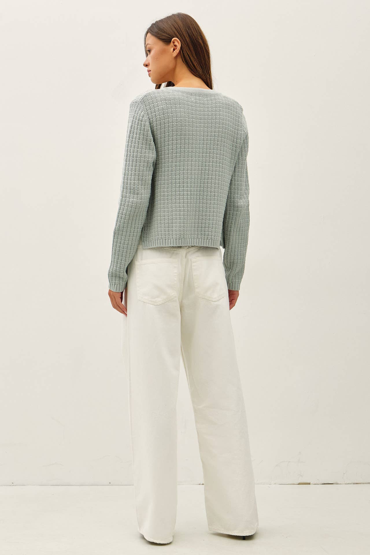 Chunky Knit Open Cardigan in Seafoam (REG)