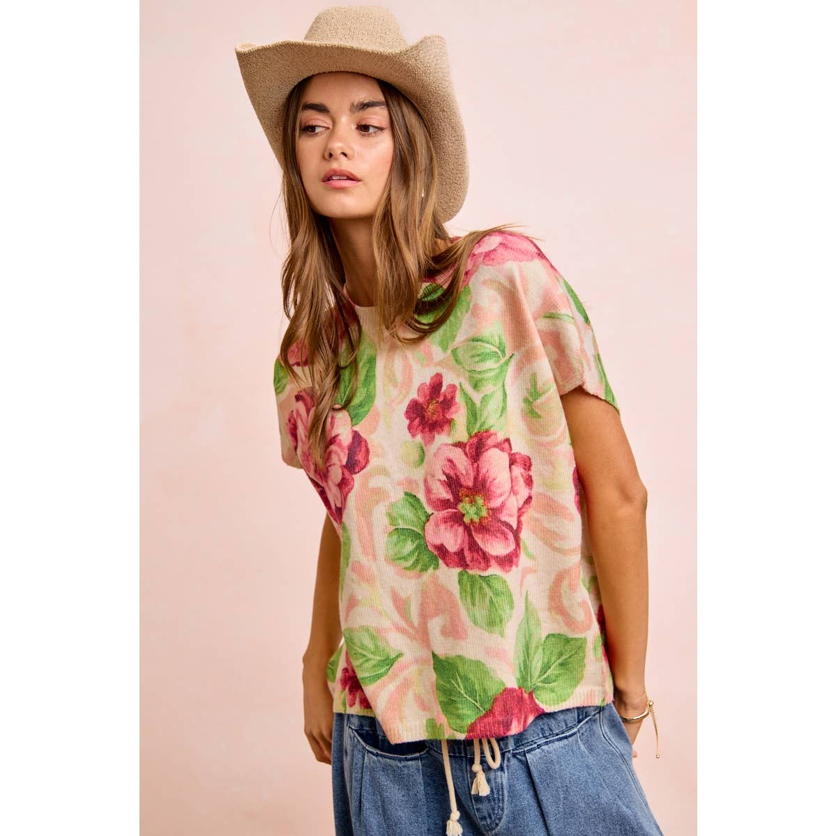 Blush Floral Sweater Top (REG)