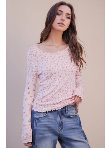 Fitted Floral Top in Red (REG)