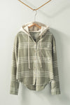 Plaid Hooded Button-Up Top in Olive (REG)
