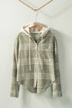Plaid Hooded Button-Up Top in Olive (REG)