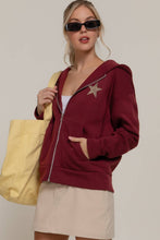 Cheetah Star Zip Up Hoodie Jacket in Burgundy (REG)
