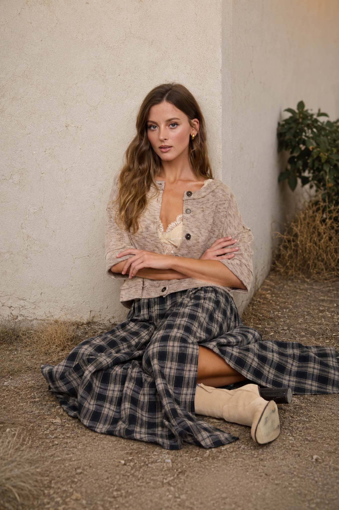 Marled Taupe Short Sleeve Cardigan (REG)