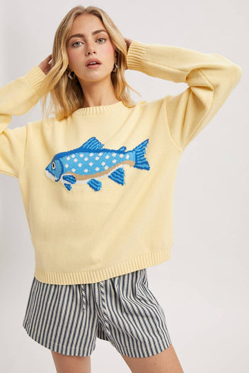 River Fish Sweater in Yellow (REG)