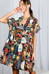 Black Multi Print Mini Dress (REG)