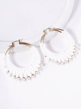 Pearl Beaded Raffia Hoop Earrings