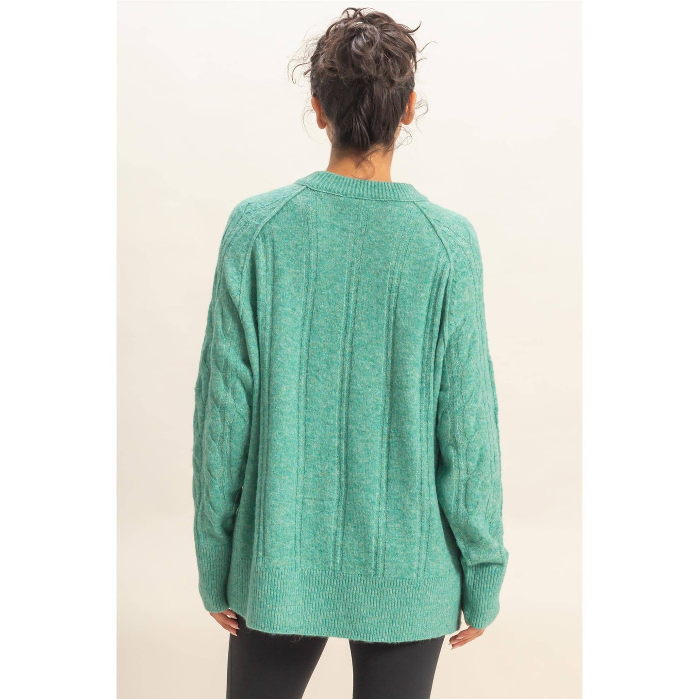 Cable Knit Pullover Sweater in Emerald (REG)