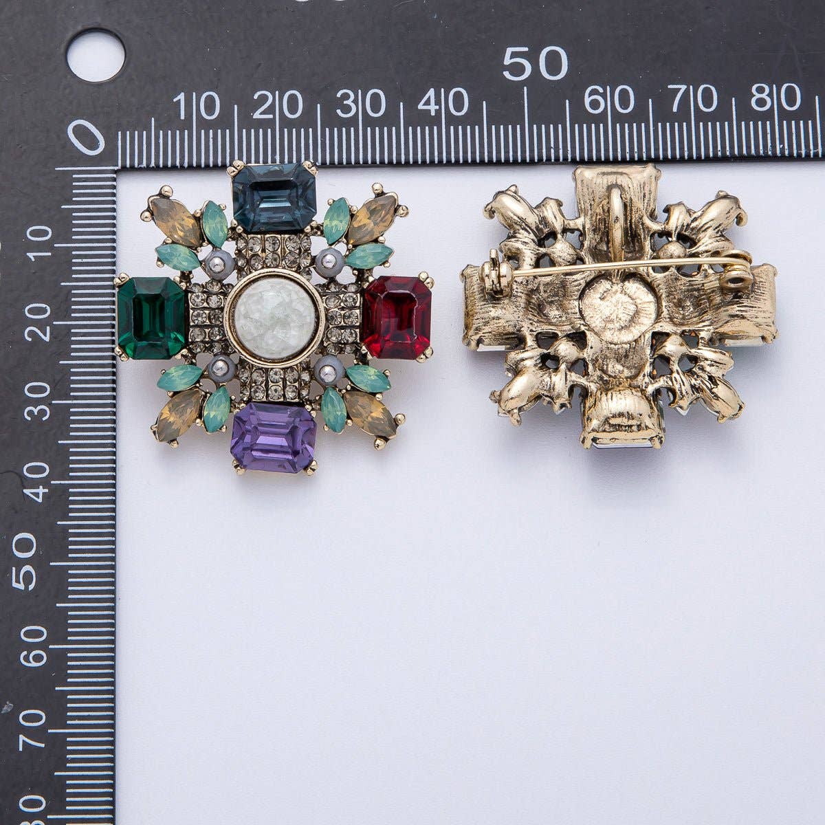 Antique Multi Color Crystal Brooch