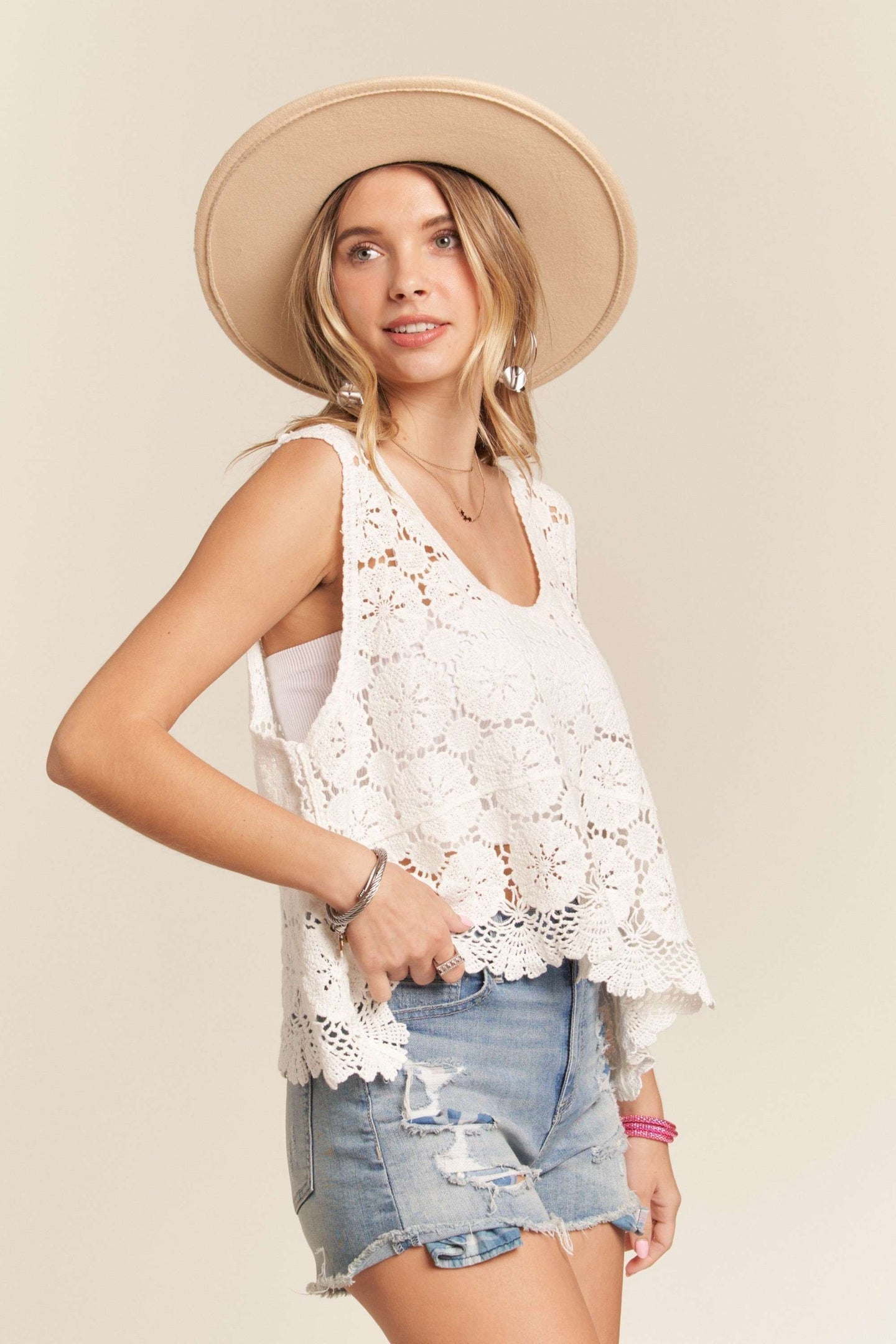 Summertime Crochet Tank Top in White (REG)