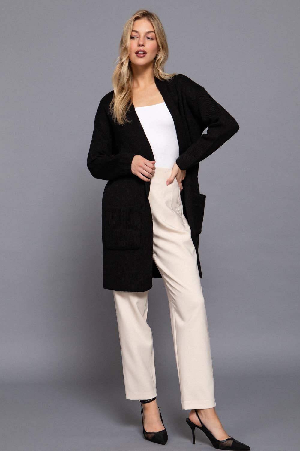 Long Length Open Cardigan in Black (REG)