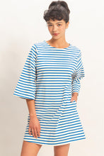 Striped Half-Sleeve Mini Dress in Blue (REG)