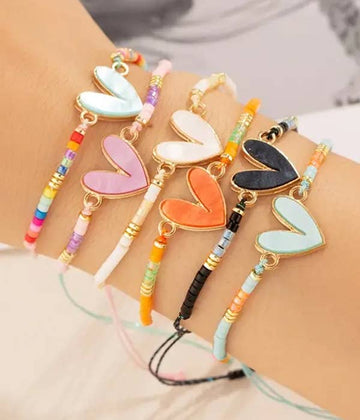 Seedbead Heart Pull Tie Bracelet