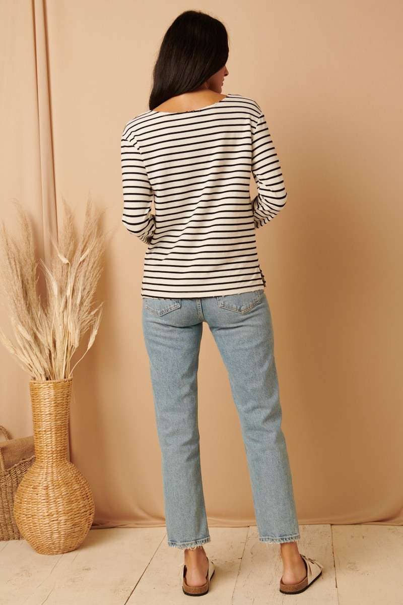 Distressed Striped Top in Ivory (REG)