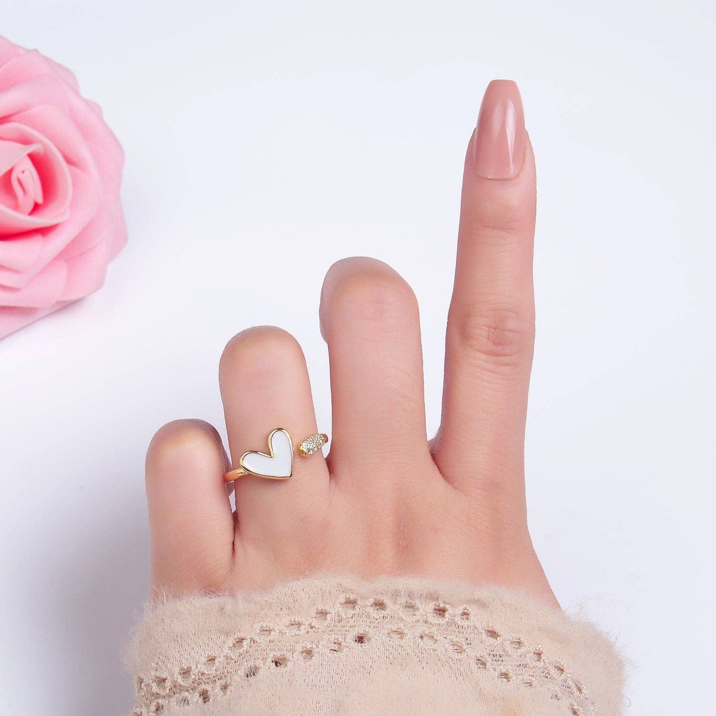 24K Filled White Heart Wrap Ring