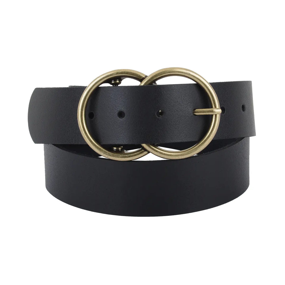 Double Circle Most Wanted Leather Belt in Black