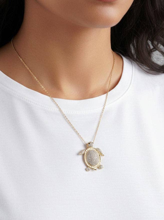 Rhinestone Sea Turtle Necklace