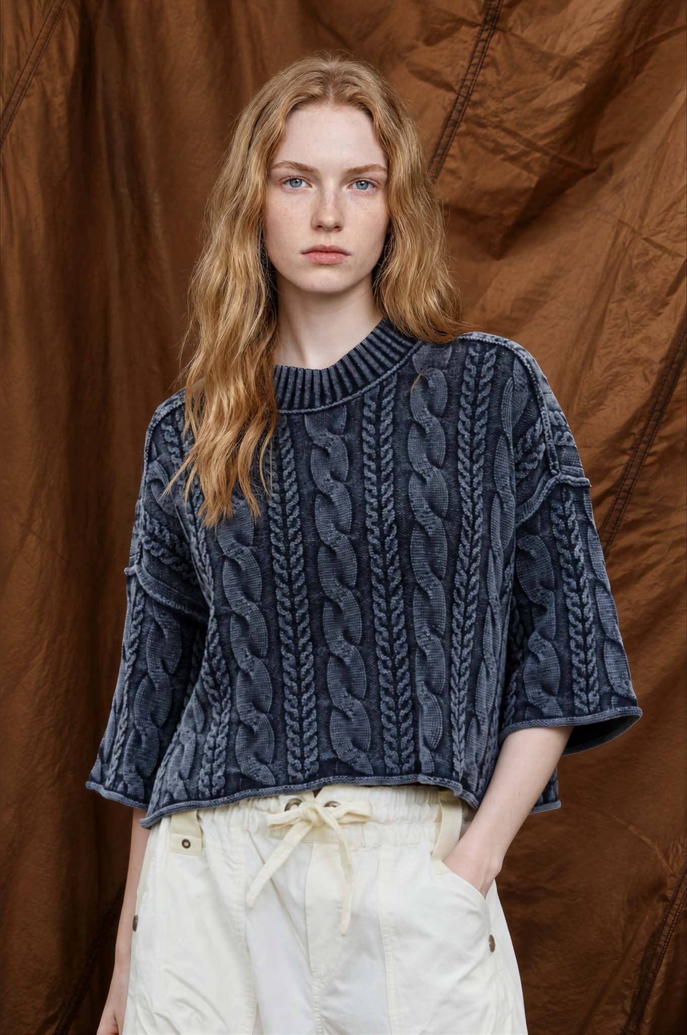 Navy Cable Turtleneck Sweater (REG)