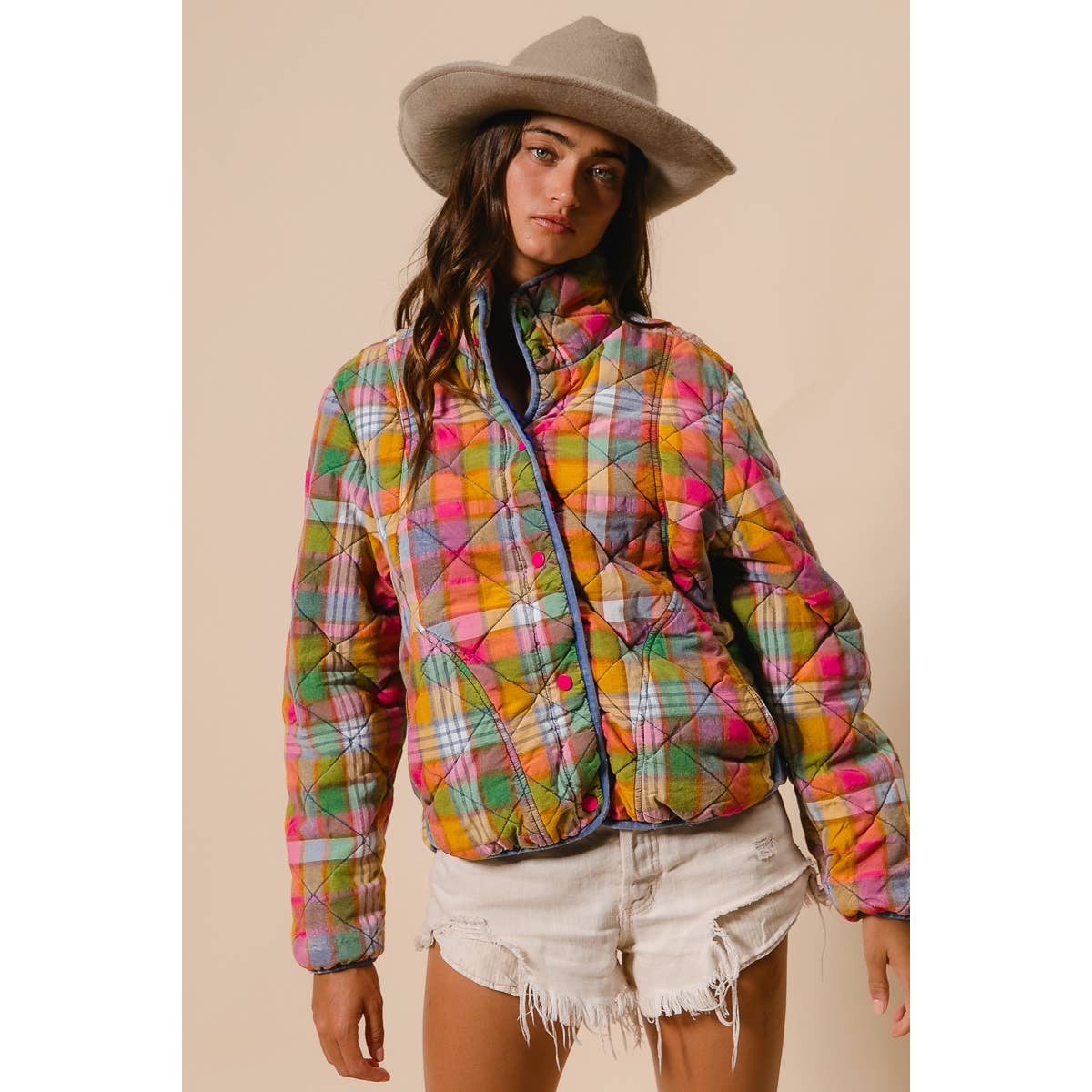 Vibrant Plaid Quilted Jacket (REG)