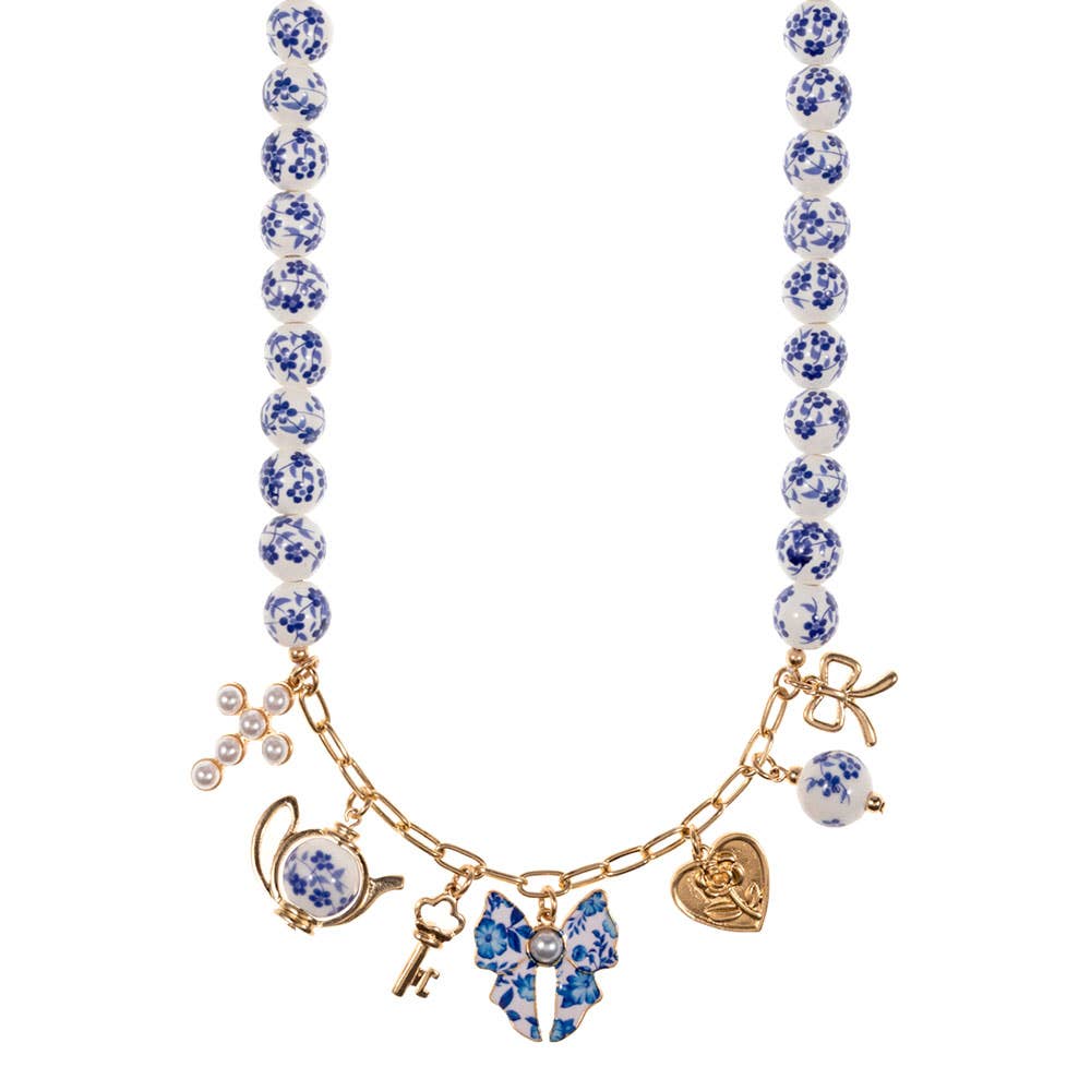 Blue China Kettle Charm Necklace