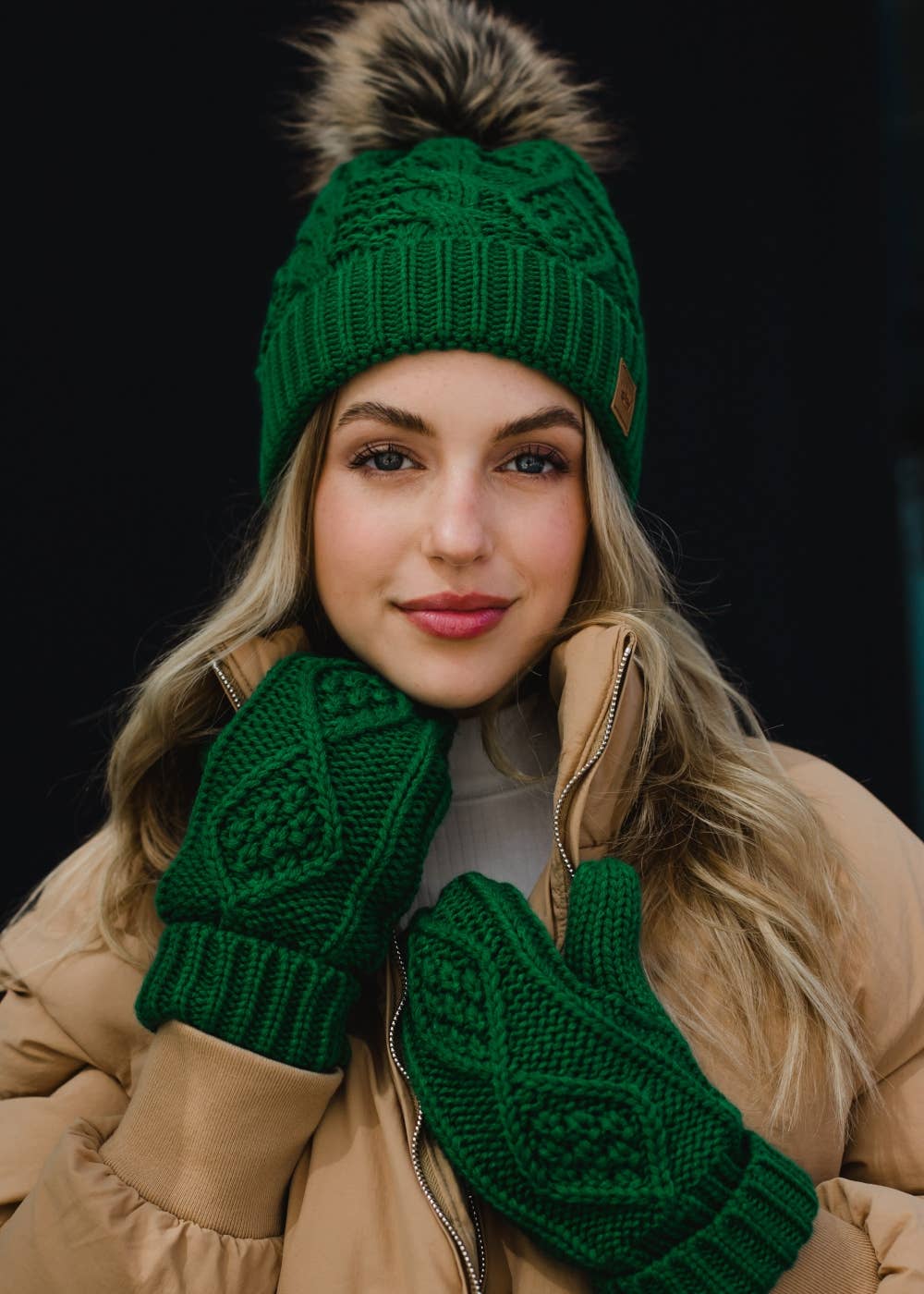 Green Cable Pom Hat