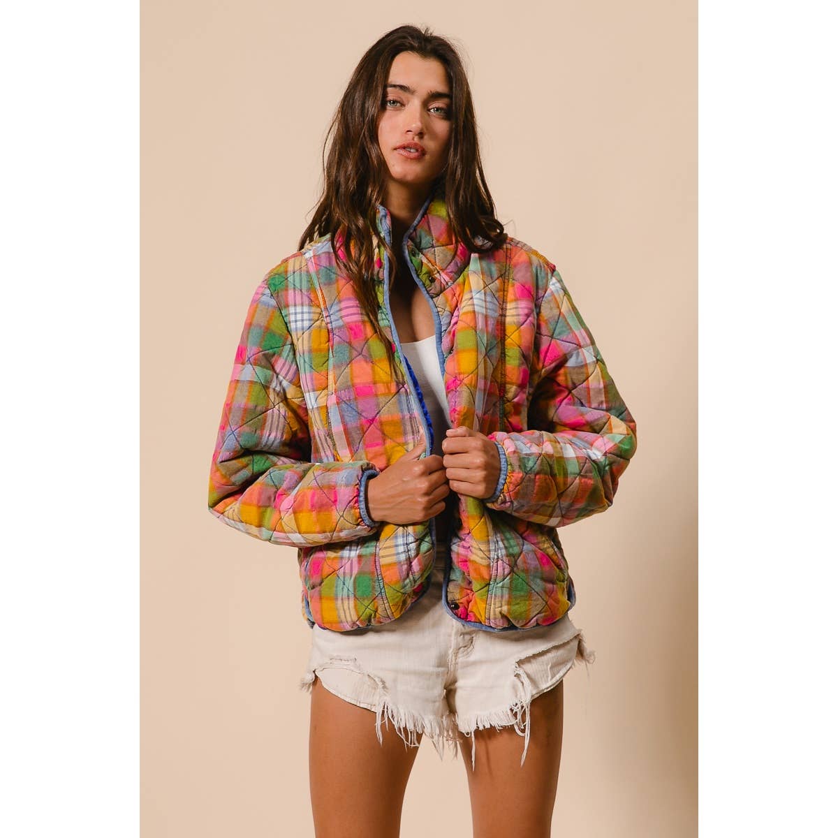 Vibrant Plaid Quilted Jacket (REG)