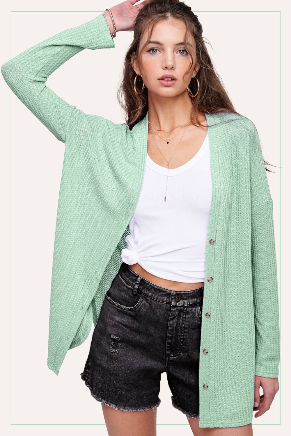 Soft Waffle Cardigan in Mint (REG)