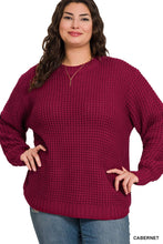 Basic Waffle Sweater in Cabernet (PLUS)
