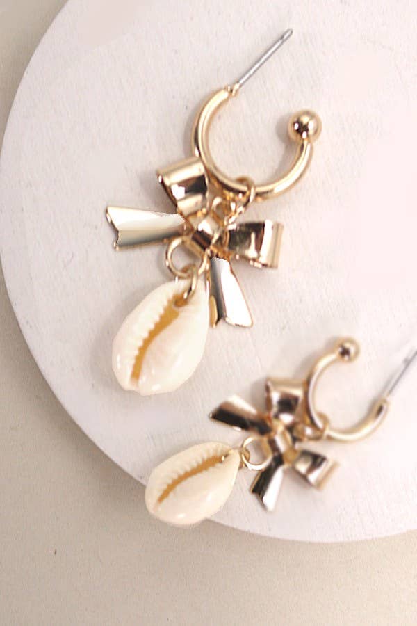 Bow Ribbon Puka Hoop Earrings