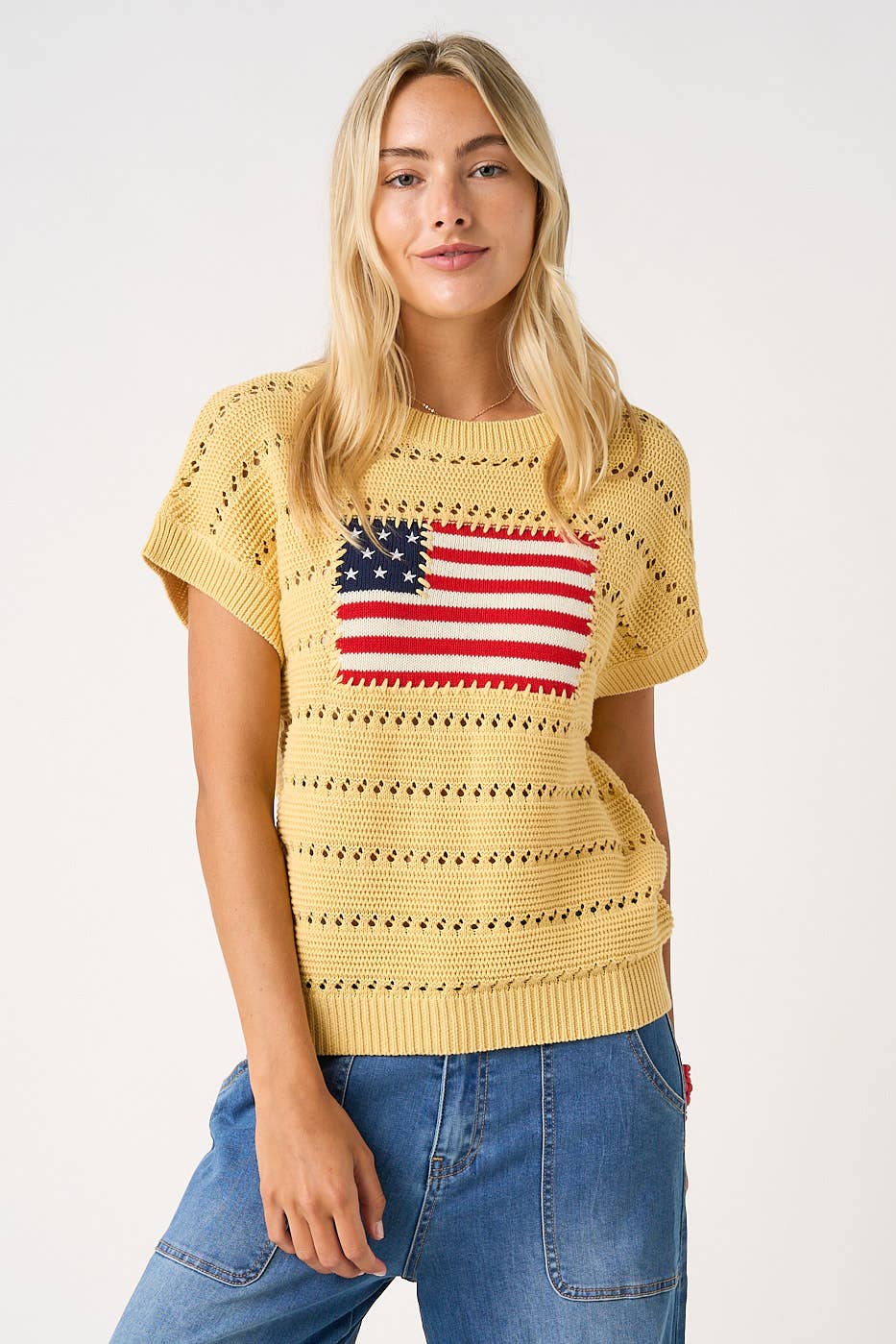 Flag Patch Summer Sweater in Yellow (REG)
