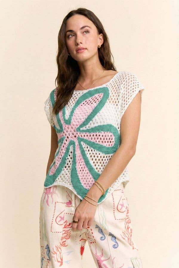 Intarsia Crochet Flower Top (REG)