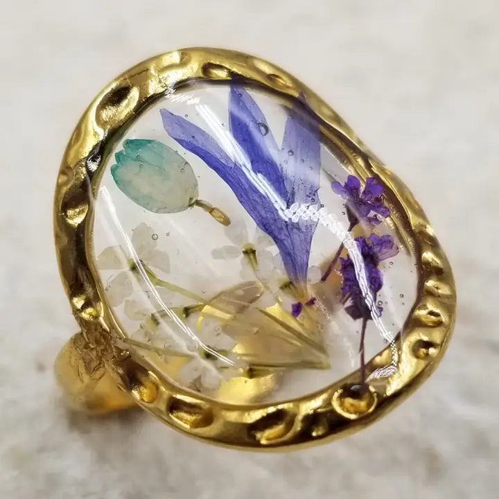 Blue Dried Flower Ring