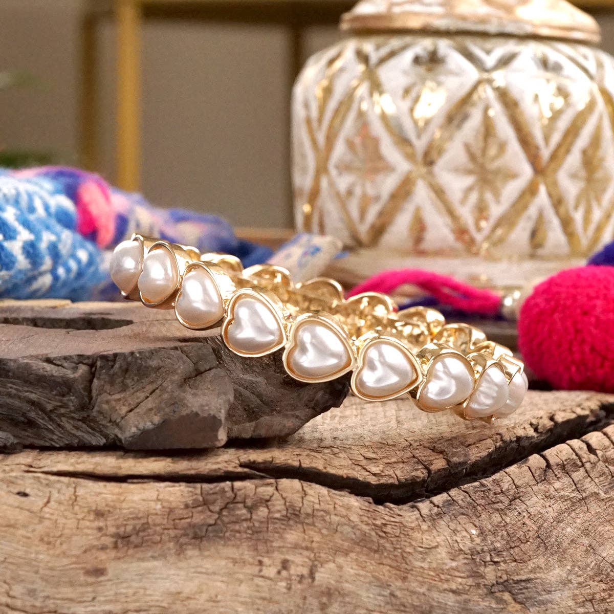 Sweetheart Shine Pearl Stretch Bangle Bracelet